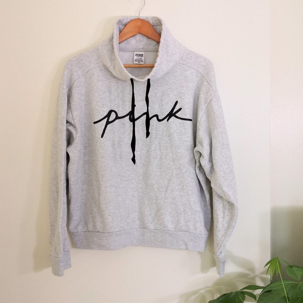 Victoria's Secret PINK Women's Funnel Neck Sweatshirt Light Grey Size L